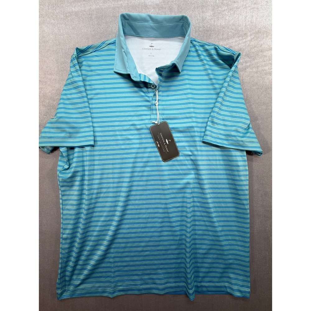 Grayson & Dunn Golf Polo‎ Shirt Mens Large Blue Striped Performance